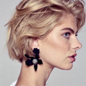 NWOT Lele Sadoughi Jet Crystal Lily Earrings